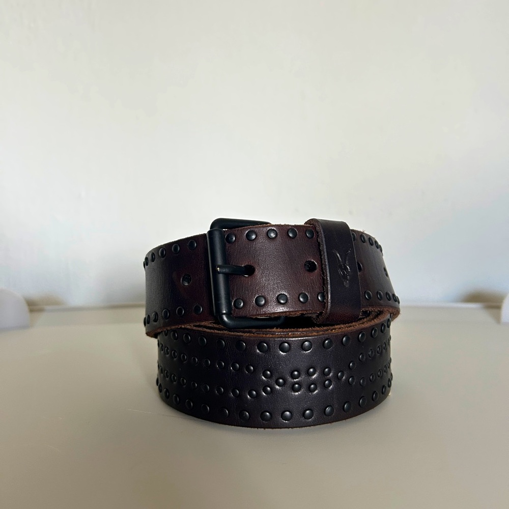 All Saints Men’s Studded Dark Brown Leather Belt